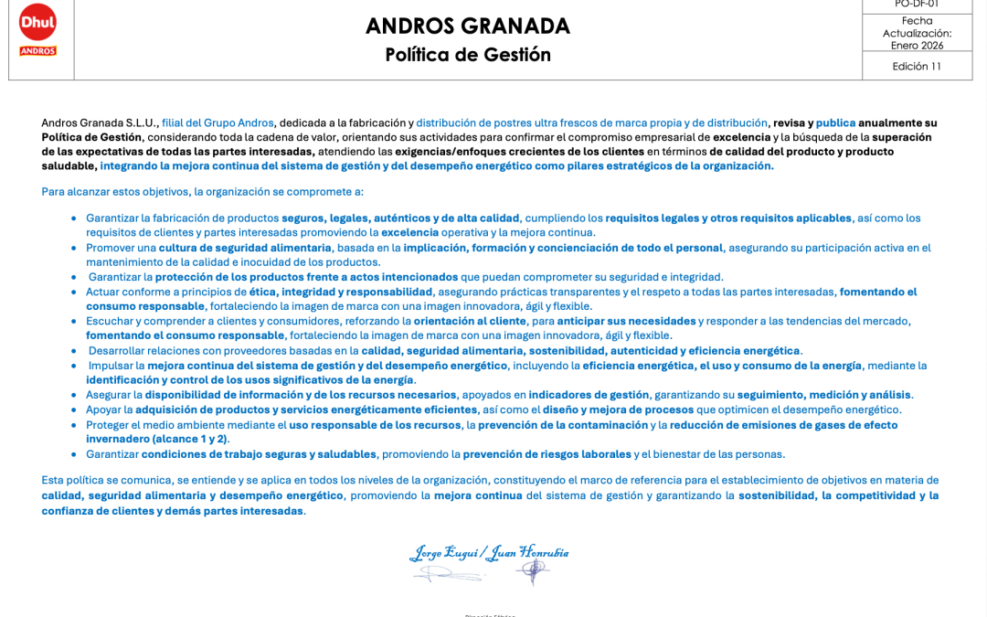 Política de Gestión Andros Granada S.L.U
